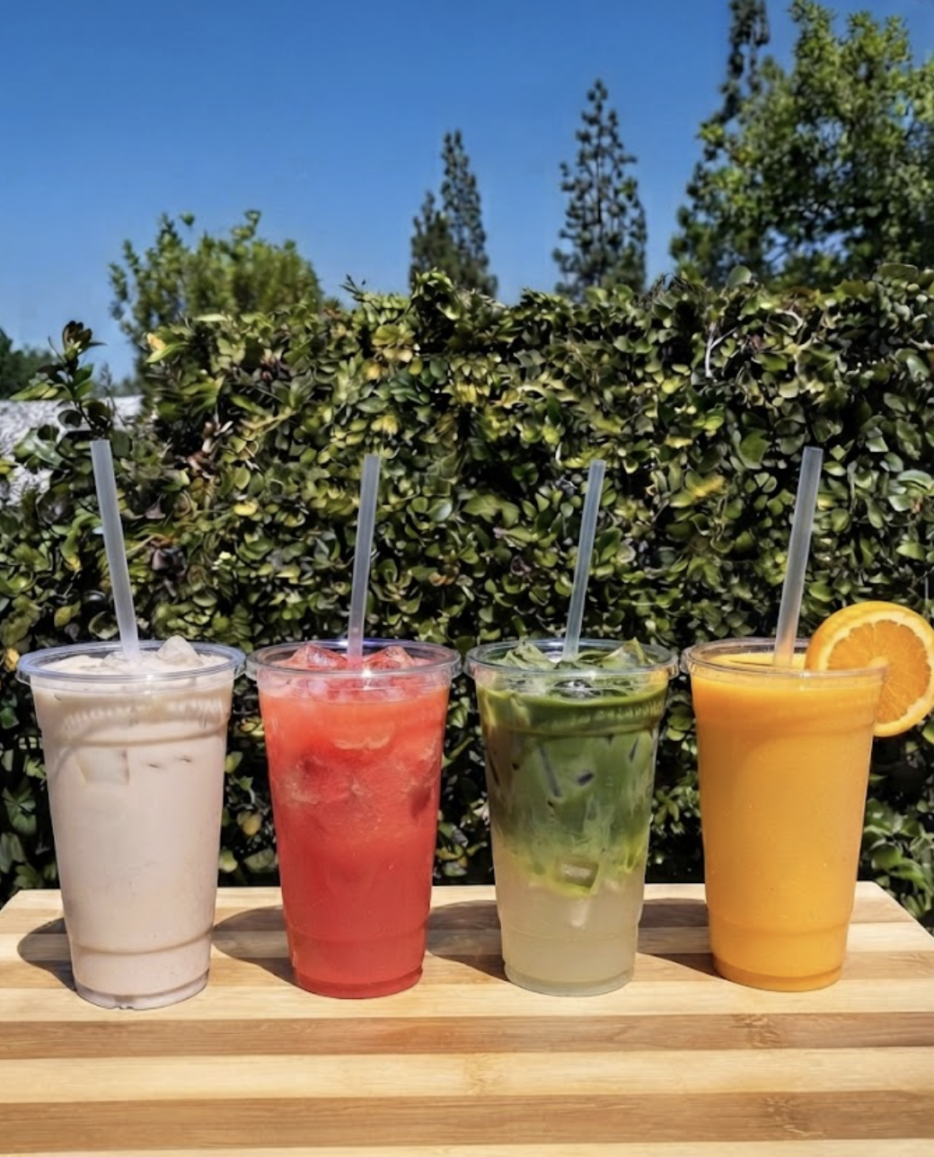 GIGI'S summer drink lineup: horchata, strawberry lemonade, matcha lemonade, and fresh-pressed orange juice